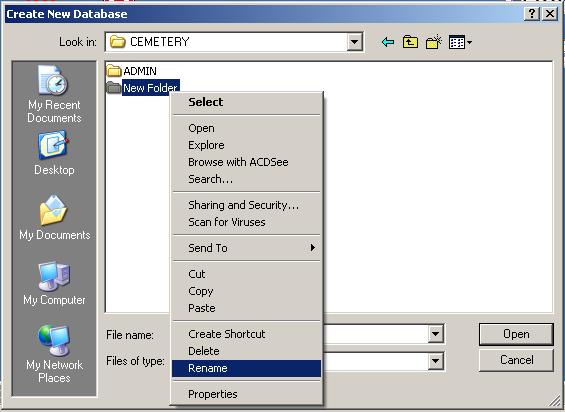 Right click on the new folder to Name it NAME OF CEMETERY